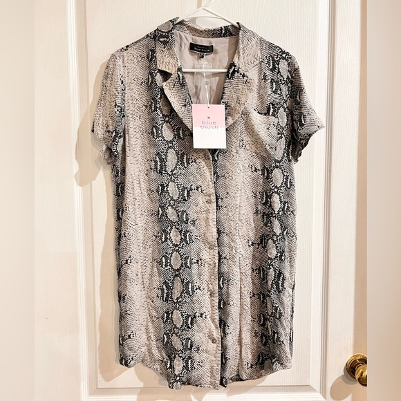 Final PRICE NWT Blue Blush Snake Print Button Up Shirt Dress - Picture 1 of 7